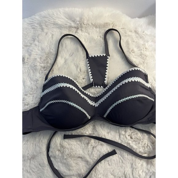 Shade & Shore Gray Racerback Underwire  Boho Swim Top Bikini Size 38B Crochet - Picture 1 of 3